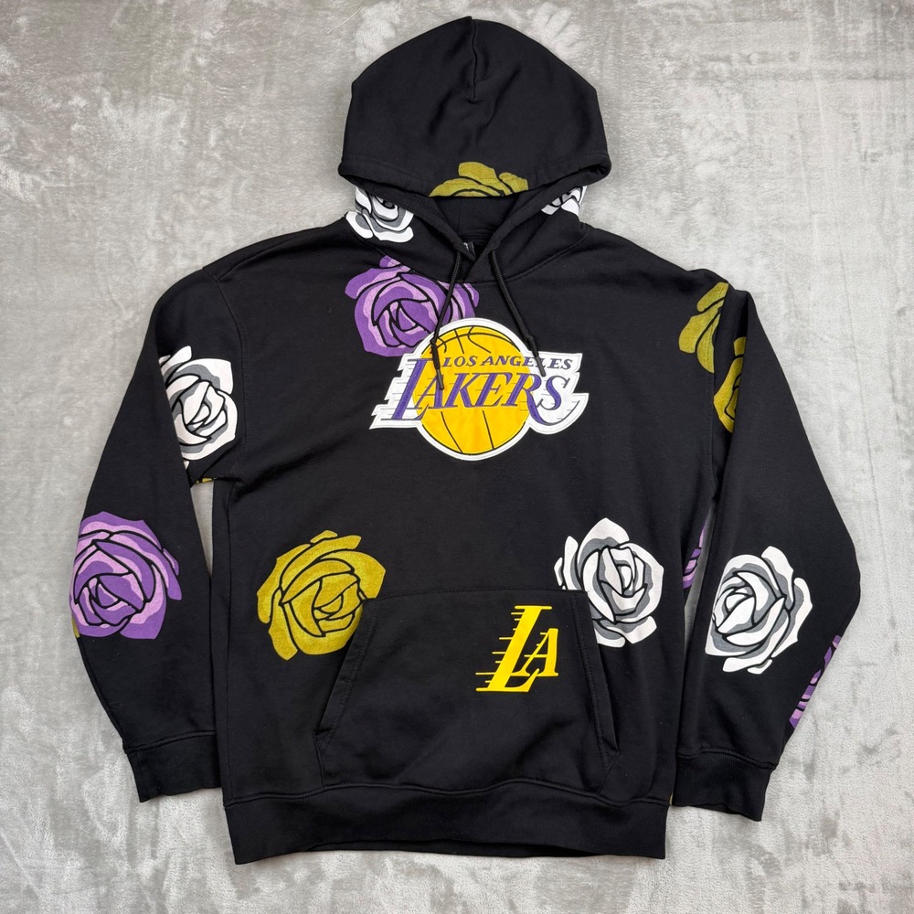 Ultra Game NBA Los Angeles Lakers Floral Rose Black Hoodie Mens Large Pullover